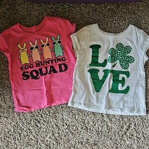 Kids Bunny and Clover Graphic T-Shirts - Pink and White